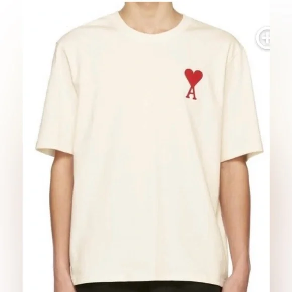 AMI Beige T-Shirt with Red Heart Logo size small - Picture 1 of 10